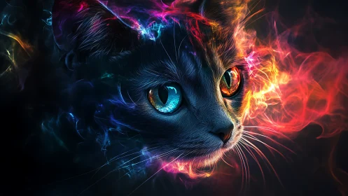 Neon Felidae: Bioluminescent Feline with Chromatic Energy Aura