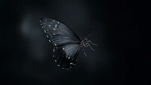 Midnight butterfly glides through a deep shadowed void.