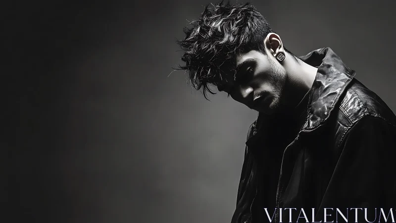 Man in leather jacket posed in dramatic side lighting