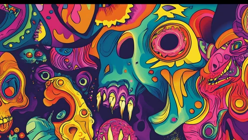 Psychedelic necro-landscape with biomorphic skull aggregates.