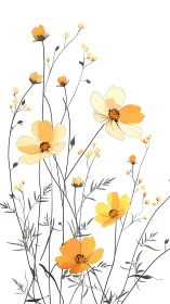 Garden of Yellow and Orange Cosmos Flowers with Black Stems.