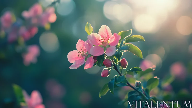 Soft dawn applauds a spray of pink blossoms in bloom