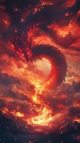 Firestorm dragon swirling through a sky of molten clouds.