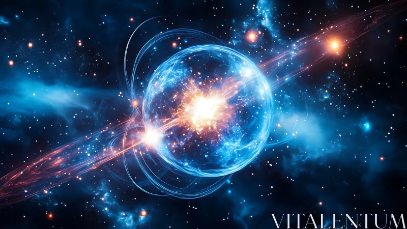 Stellar energy sphere erupts with radiant cosmic shockwaves.