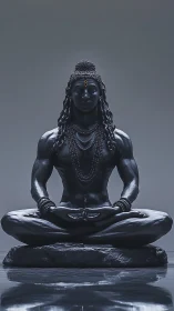 Serene dark statue of meditating figure in lotus pose.