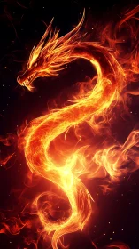 Fiery serpentine dragon silhouette rendered in blazing flame.
