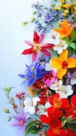 Vibrant floral arrangement displaying multicolored blooms with compositional radiance.