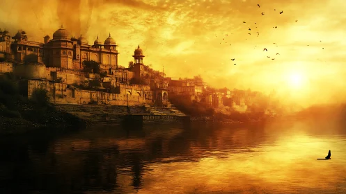 Sun-drenched river kingdom hums beneath molten sky glow