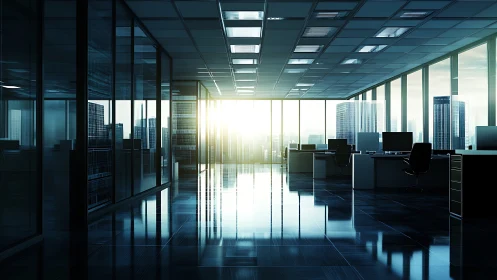 Luminous Corporate Sanctuary: Glass Tower's Glowing Heart.