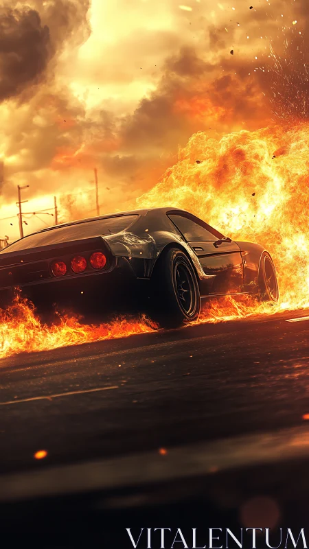 Black Sports Car Engulfed in Massive Flames