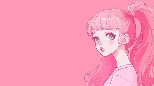 Soft pink anime girl gazes gently with bright curious eyes