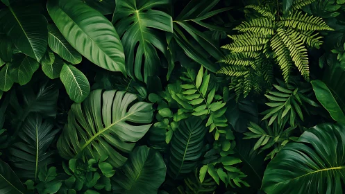 Lush jungle leaves invite calm with rich green textures