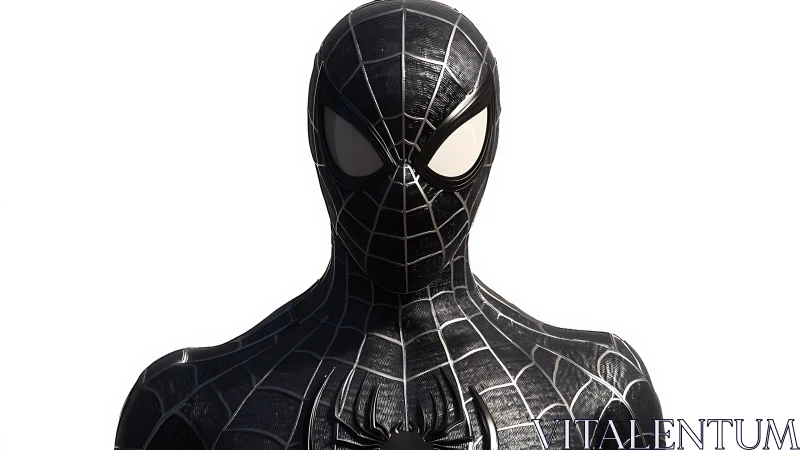 Black-suited spider-themed superhero in front view portrait.