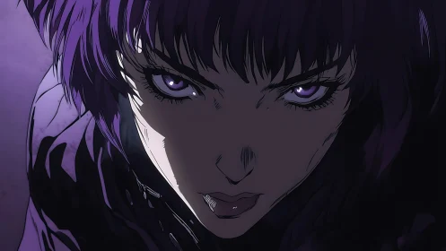 Shadow-lit cyber gaze with ultraviolet storm eyes.