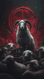 Horned ram rises as ominous leader amid blood-red halo