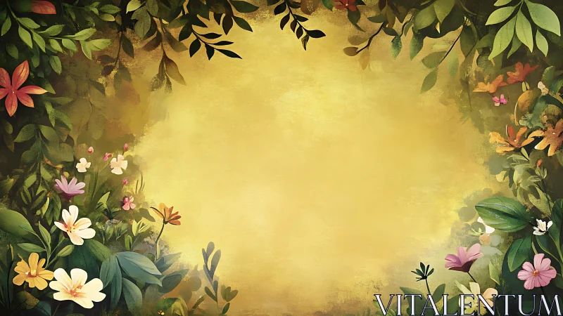 Garden Frame with Golden Yellow Background.