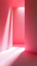 Monochrome pink corridor with hard-edged volumetric lighting.
