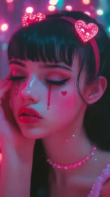 Neon heartbreak paints quiet tears beneath candy lights