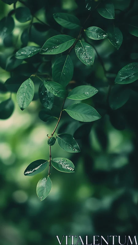 Glistening green leaves hang gently in the soft forest light