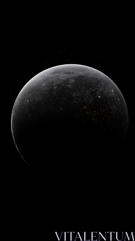 Silent dark planet hangs in deep space with subtle star glow