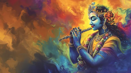 Divine blue musician rendered in saturated digital painting