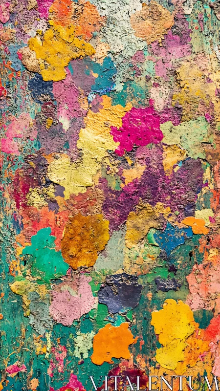 Joyful layers of peeling rainbow paint in close-up view.