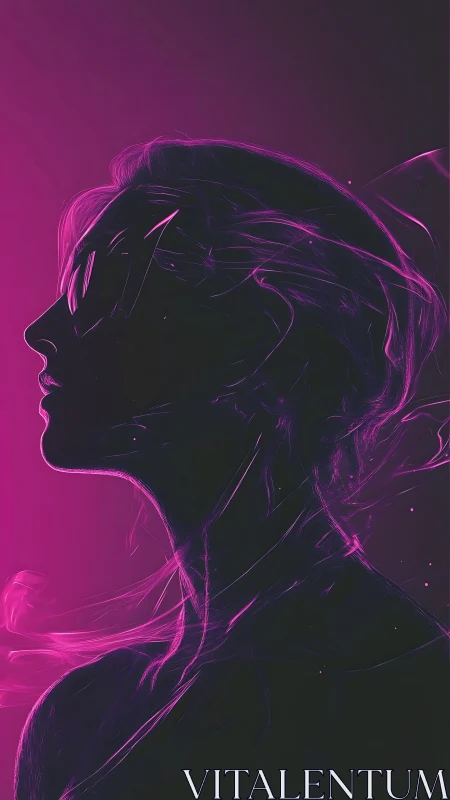 Neon magenta silhouette portrait with glowing vapor traces