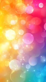 Iridescent bokeh orbs glow across radiant rainbow gradient.