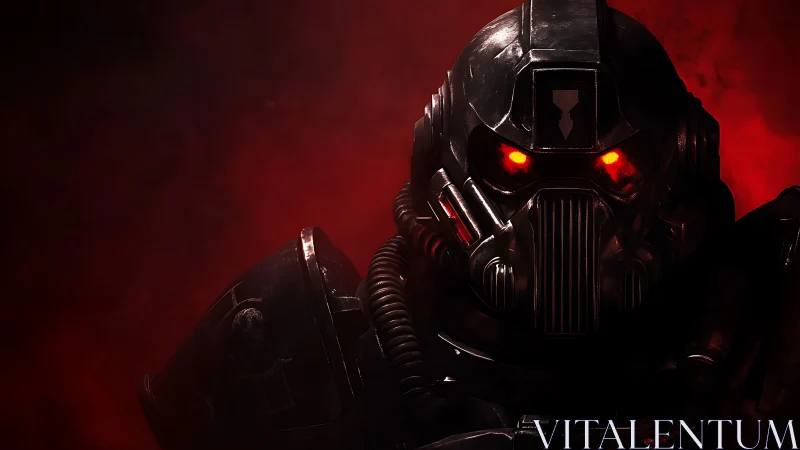 Midnight war sentinel in crimson smoke and burning steel.