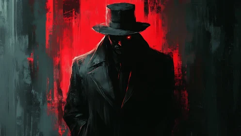 Noir silhouette entity in red-backlit digital chiaroscuro.