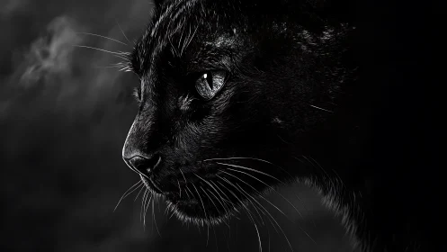 Black cat profile in high contrast monochrome study.