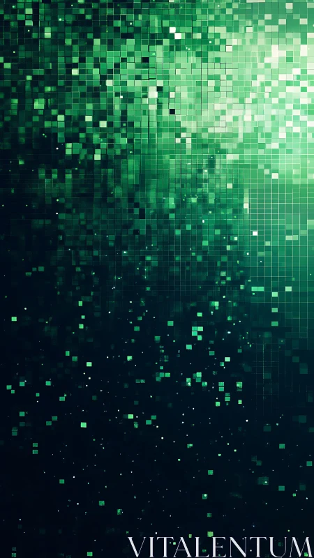 Emerald data cascade in a drifting galaxy of digital light.