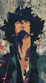 Solitary anime drifter stands against distressed urban wall