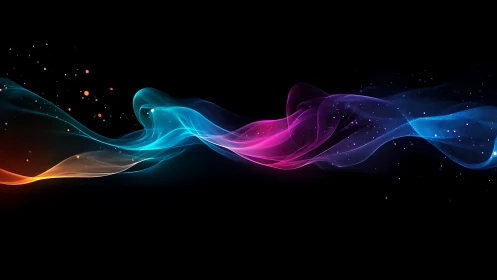 Multicolor abstract light waves on black digital background.