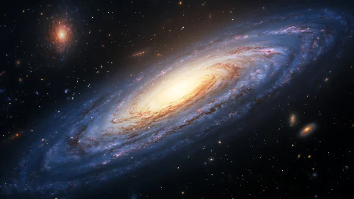 Spiral galaxy viewed edge-on with bright central bulge glowing