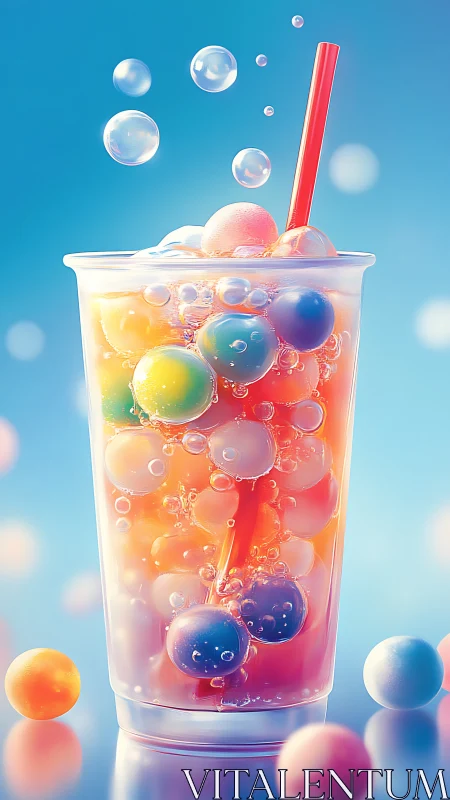 Colorful Bubbles Dancing in a Rainbow Drink.