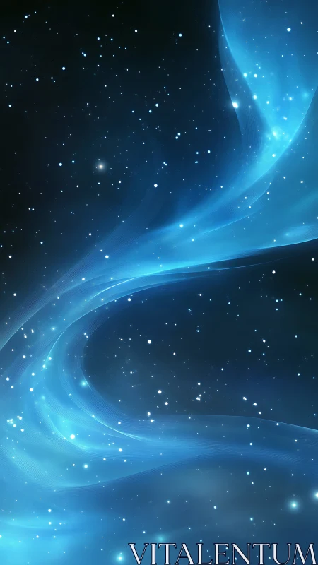 Starlit blue nebula ribbon curls softly through midnight space