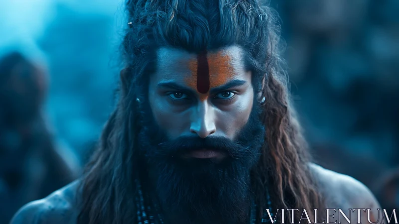 Stoic ascetic portrait rendered in cool cinematic lighting