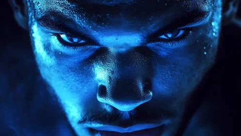 Luminescent Digital Portrait: Neon-Rendered Facial Expression.