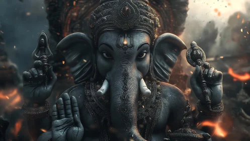 Detailed digital depiction of elephant-headed deity idol.