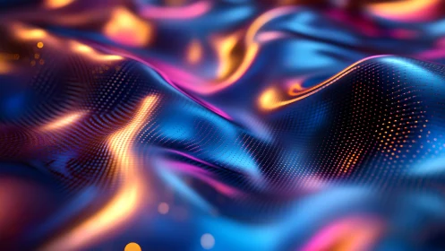 Neon wave surface forms glowing dotted light gradients