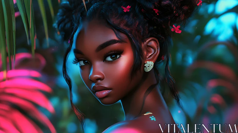 Chromatic jungle portrait with neon rim lighting precision.