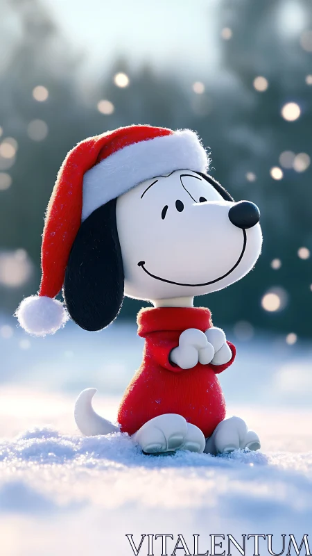3D holiday beagle character in snow with festive attire.