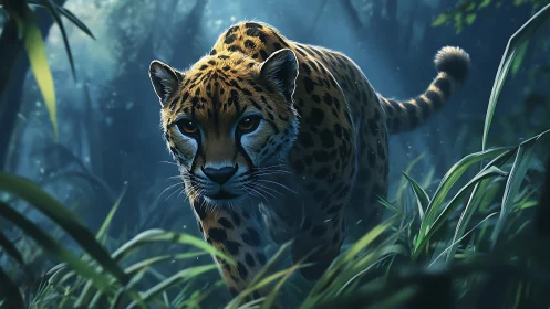 Cougar in Jungle. Digitally Rendered Wildlife Art.