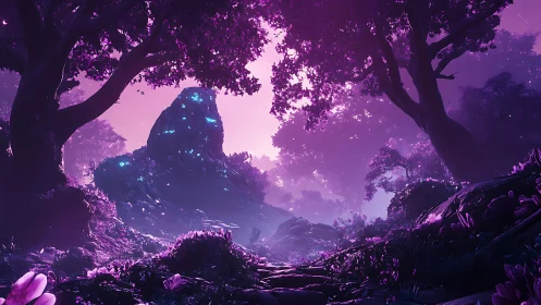 Bioluminescent Canyon: Digital Landscape with Neon Geology.