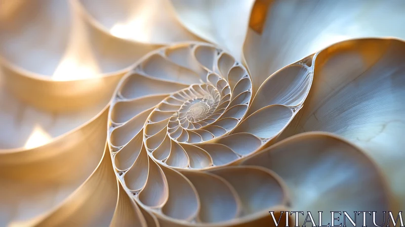Nautilus shell spiral rendered in luminous golden macro detail.