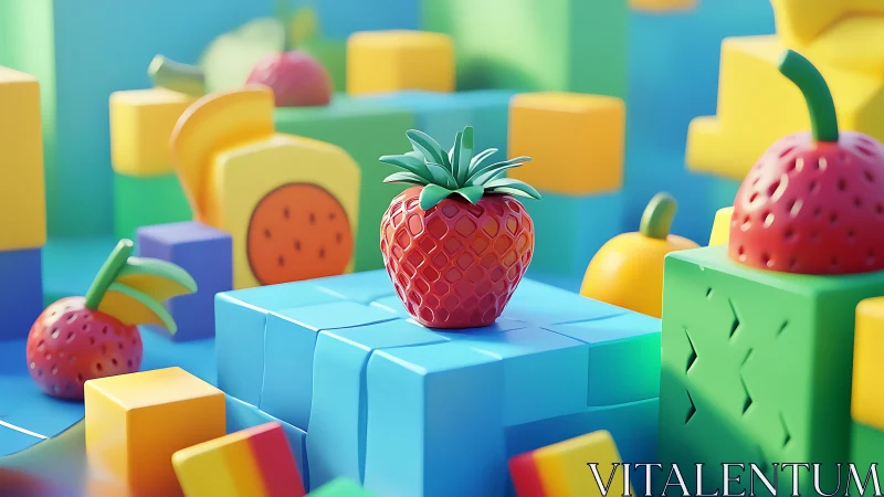 Playful toy strawberries brighten a colorful block world