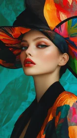 Radiant woman in vivid floral hat exudes modern elegance