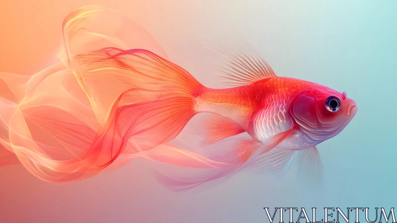 Vibrant goldfish with flowing fins in dreamy pastel digital art.