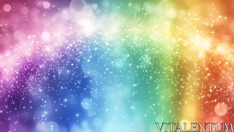Iridescent rainbow bokeh field with luminous star particles.